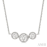 1.00 Ctw Past, Present & Future 3-Stone Bezel Set Round Cut Diamond Necklace in 14K White Gold